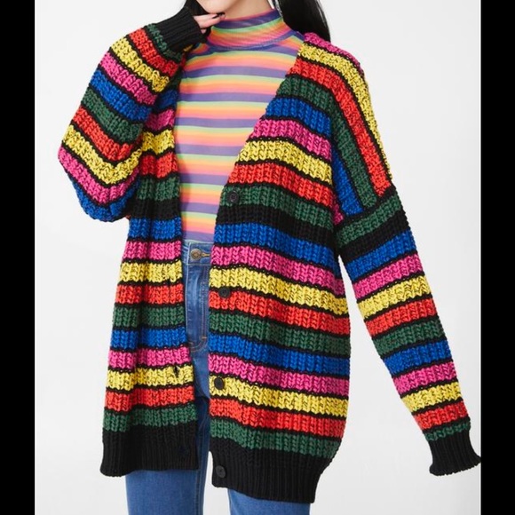 Lazy Oaf Sweaters | Lazy Oaf Stripy Rainbow Cardigan Sz S | Color: Blue/Yellow | Size: S | Honeypop's Closet